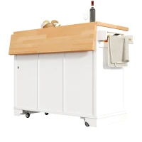 Multifunctional Kitchen Cart with 3 Drawers and 2 Glass-Front Doors, Mobile Kitchen Island with Drop-Leaf Table, 120L x 71W x 98H cm, White(m-14)