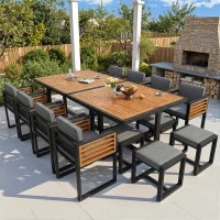 Modern 14-Piece Garden Dining Set with Stackable Chairs, Outdoor Patio Furniture Set with Sturdy Metal Frame, 113L x 113W x 76H cm, Gray(m-7)