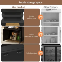 Telescopic Dining Table with 2 Pull-Out Drawers & Integrated Cabinet, Extendable Kichen Table for 4-6 people, 110-140L x 80W x 76H cm, Black(m-5)