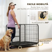 PawHut Cage pour Chiens en Acier avec Roulettes, 3 Portes, Plateau Amovible et Fermeture Sécurisée, Noir(m-4)