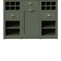 Tall Kitchen Cabinet with Glass Doors and LED Lighting, Versatile Sideboard with Adjustable Shelves, 120L x 45W x 188H cm, Antique Green(m-11)