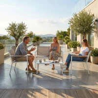 Outsunny 4 Seater Garden Furniture Set with Loveseat, Armchairs, Table, Metal Garden Sofa Set with Breathable Seats, Khaki(m-8)