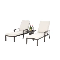 Lounge-Patio-Stuhl mit verstellbarer Rückenlehne, 204x58x100/30 cm, Beige(m-8)
