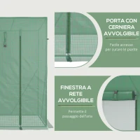 Outsunny Serra da Giardino in PE e Acciaio con 4 Picchetti, 2 Finestre e Copertura Rinforzata, 200x77x148-169cm(m-15)