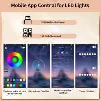 Stylish Highboard with LED Lighting & App Control, Freestanding Storage Cabinet with Adjustable Shelves, 145L x 39W x 171H cm, Walnut(m-6)