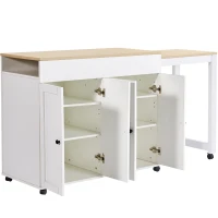 Modern Bar Table with 6 Adjustable Shelves and Storage Cabinet, Extendable Dining Table for 4–6 People, 118-180L x 50W x 94H cm, White(m-14)