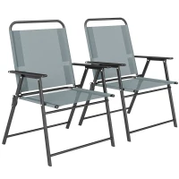 Outsunny Set di 2 Sedie Pieghevoli da Giardino con Braccioli e Seduta in Rete, Grigio(m-11)