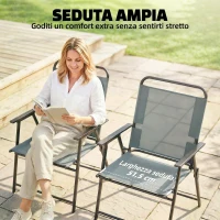 Outsunny Set di 2 Sedie Pieghevoli da Giardino con Braccioli e Seduta in Rete, Grigio(m-5)