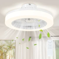 HOMCOM Ventilator de Tavan cu Lumină LED Reglabilă, Telecomandă, Timer, 6 Viteze și Flux Reversibil, Ventilator din Plastic și Acrilic, Ø46x16 cm, Alb(m-10)