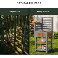 Wooden Garden Cabinet with Stainless Steel Worktop & 2-Tier Shelving, Versatile Sideboard for Patio or Balcony, 74L x 54W x 149H cm, Natural(m-4)