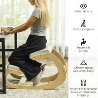 HOMCOM Silla Ergonómica de Rodillas Silla de Rodillas de Madera Taburete Ergonómico Cojín Acolchado 55x85x55 cm Crema(m-5)