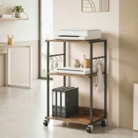 HOMCOM Stampante Tavolino Industriale 3 Livelli, Ruote e Ganci, Marrone Rustico.(m-7)