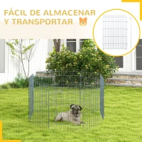 PawHut Vallas para Perros Plegables de 8 Piezas 63x76 cm con 1 Puerta y Marco de Acero para Jardín Patio Plata(m-5)