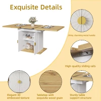 Extendable Dining Table with Leaf and Built-In Storage Shelves, Versatile Centrepiece for Open-Plan Areas, 110-140L x 70W x 76H cm, Wood(m-6)