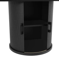 Extendable Dining Table with Curved Sliding Doors and 2 Shelves, Space-Saving Kichen Table for 6 People, 118L x 118W x 76H cm, Black(m-13)