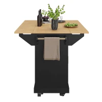 Extendable Kitchen Island with 3 Drawers and Adjustable Shelves, Trolley Cabinet with Double-Sided Drop-Leaf, 120L x 40-80W x 95H cm, Black(m-11)