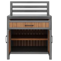 Solid Fir Wood Garden Storage Cabinet with Large Work Surface, Weather-Resistant Grill Station for Outdoor Use, 80L x 51W x 119H cm, Natural(m-10)
