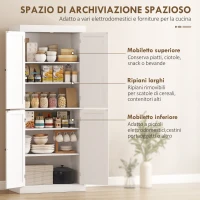HOMCOM Mobile Cucina Alto con 6 Ripiani Regolabili e 2 Ante in Legno, 76x40.5x184 cm, Bianco(m-4)