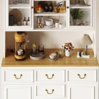 Tall Kitchen Cabinet with Integrated USB Ports & Ergonomic Worktop, Stylish Sideboard with Adjustable Shelves, 118L x 39.5W x 180H cm, White(m-8)