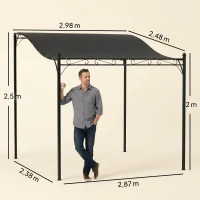 Outsunny 3 x 2,5 m Pergola, Wandmontierter Garten-Pavillon, wasserbeständig, Metallrahmen, Ablauflöcher, Schattendach, Dunkelgrau(m-3)