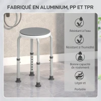 HOMCOM Tabouret de douche siège de douche antidérapant tabouret de bain hauteur réglable pivotant à 360° en aluminium(m-5)