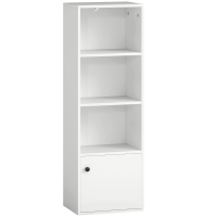 HOMCOM Librería de 4 Niveles Estantería para Libros Moderna con Estantes Abiertos y Puerta 40x30x120 cm Blanco