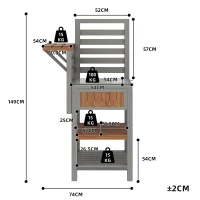Wooden Garden Cabinet with Stainless Steel Worktop & 2-Tier Shelving, Versatile Sideboard for Patio or Balcony, 74L x 54W x 149H cm, Natural(m-3)