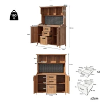 Freestanding Outdoor Cupboard with Drawers, Pegboard and Shelves, Sturdy Storage Cabinet for Kitchen, 120L x 50W x 185H cm, Natural(m-3)