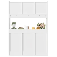 Stylish Kitchen Cabinet with App-Controlled LED and Music-Sync Lighting, Tall Buffet Sideboard for Living Area, 120L x 35W x 167H cm, White(m-11)