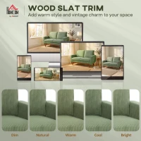 HOMCOM 2-Sitzer-Sofa, 134 cm Cord-Sofa mit Taschenfedern, dicker Rückenlehne, Holzlatten-Akzent, Grün(m-7)