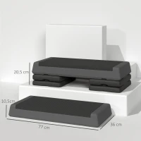 SPORTNOW Step de Aeróbic Step para Fitness Antideslizante Altura Regulable 3 Niveles 77x36x20,5cm Gris y Negro(m-3)
