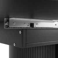 Extendable Dining Table with Curved Sliding Doors and 2 Shelves, Space-Saving Kichen Table for 6 People, 118L x 118W x 76H cm, Black(m-9)