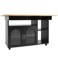 Mobile Kitchen Island with Folding Dining Tops and Storage, Multifunctional Dining Trolley for Modern Homes, 120L x 30-70W x 79.5H cm, Black(m-2)