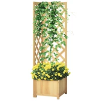 Outsunny Jardinera con Enrejado de Madera Macetero Exterior para Esquina para Plantas Trepadoras 40x40x145 cm Natural(m-10)