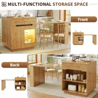 Versatile Kitchen Island with Extendable Table and 2 Drawers, Stylish Storage Cabinet for Dining Areas, 122-195L x 70W x 93.5H cm, Wood(m-6)