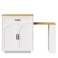 Extendable Kitchen Island with Built-In Wine Rack, Multifunctional Storage Cabinet with Dining Table, 141-193.5L x 70W x 101.5H cm, White(m-9)