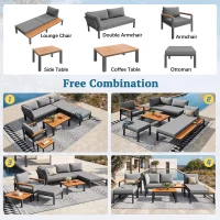 Modular Outdoor Garden Sofa Set with Aluminium Frame, Sturdy Lounge Set with Acacia Wood Coffee Table, 150L x 81.5W x 76H cm, Gray(m-4)