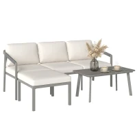 Outsunny 3 Piece Garden Dining Set, Outdoor Patio Furniture with 3 Seater Sofa, Footstool, Coffee Table and Cuhsions(m-11)