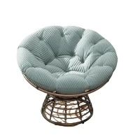 Poltrona Papasan, girevole a 360°, cuscino spesso(tessuto a coste), struttura in acciaio, 92x92x67 cm, Verde chiaro(m-2)