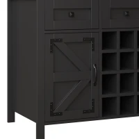 Tall Kitchen Cabinet with Integrated Power Strip and Wine Glass Rack, Stylish Sideboard with Cable Management, 120L x 40W x 170H cm, Black(m-9)