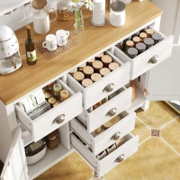 Farmhouse Style Sideboard with Spacious Shelves and Drawers, Versatile Storage Cabinet with Drink Holders, 104L x 40W x 180H cm, White(m-8)