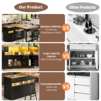 Extendable Bar Table with App-Controlled LED Lighting, Modern Kitchen Island with 360° Swivel Function, 120-180L x 40W x 71.5H cm, Black(m-6)