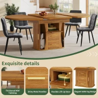 Extendable Dining Table with 3-Tier Hidden Storage and Sliding Rail, Round Kitchen Table for 6 People, 118-158L x 118W x 77H cm, Walnut(m-5)