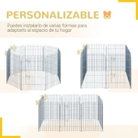 PawHut Vallas para Perros Plegables de 8 Piezas 63x76 cm con 1 Puerta y Marco de Acero para Jardín Patio Plata(m-4)