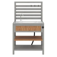 Weatherproof Garden Cabinet with Large Work Surface, Outdoor Kitchen Sideboard with Adjustable Shelves, 80L x 51W x 148.5H cm, Natural(m-12)