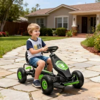 HOMCOM Kart à pédales pour enfant siège réglable 3 positions frein à main enfant de 5 à 12 ans vert noir(m-2)