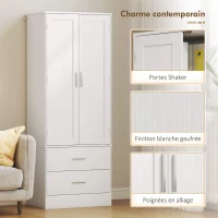 HOMCOM Buffet haut cuisine, armoire de cuisine, 2 portes, 8 porte-épices, 2 tiroirs, étagères réglables, 60x40x159cm, blanc(m-6)
