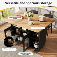 Mobile Kitchen Island with Folding Dining Tops and Storage, Multifunctional Dining Trolley for Modern Homes, 120L x 30-70W x 79.5H cm, Black(m-4)