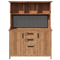 Freestanding Outdoor Cupboard with Drawers, Pegboard and Shelves, Sturdy Storage Cabinet for Kitchen, 120L x 50W x 185H cm, Natural(m-14)