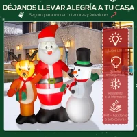 Outsunny Papá Noel Inflable 150 cm con Reno y Muñeco de Nieve Luces LED e Inflador Eléctrico para Exterior Jardín Césped(m-4)